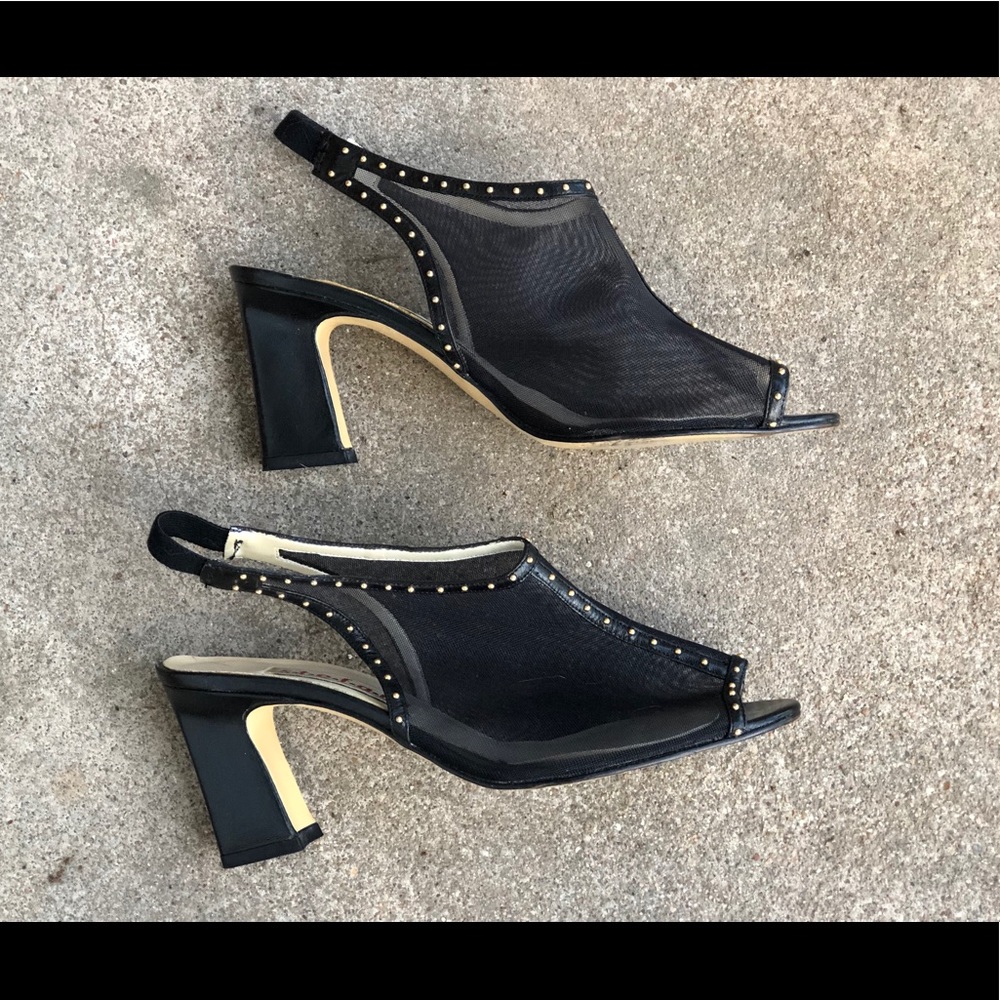 Vintage Black & Gold Slingback High Heels